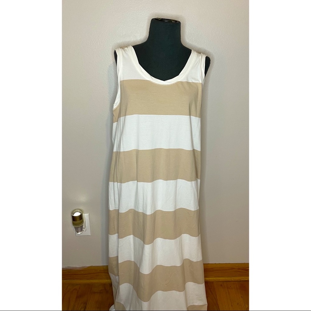 Z Supply- Sleeveless Striped Midi Tee-shirt Dress, Tan & White, Med
